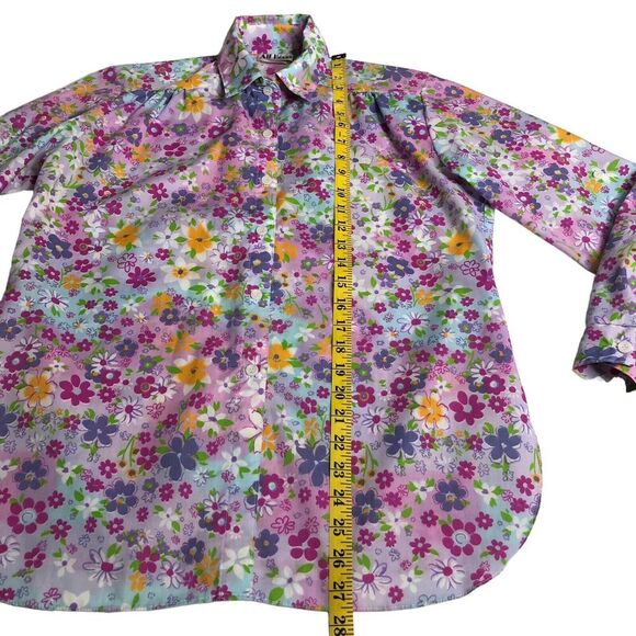 Vintage All Hours Top Womens XS Floral Oversized Roll Tab Sleeve Button 80s USA - Picture 13 of 16